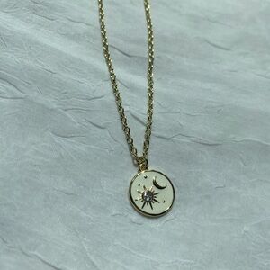 Gold and White Moon Pendant Necklace